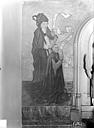 Dijon : Hôpital général - Peinture murale encadrant la Mise au tombeau dans la chapelle Sainte-Croix : Donateur et son saint patron (côté gauche)