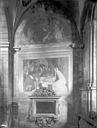 Bénisson-Dieu (La) : Eglise Saint-Bernard* ancienne abbaye - Peinture murale de la chapelle des Nerestang, côté est : Adoration des mages. Adoration des bergers