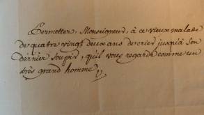 Billet autographe de Voltaire à Turgot, Contrôleur général des finances, 15 décembre 1775 (Fonds Turgot, acquis par l'Etat grâce au mécénat de la Banque de France)