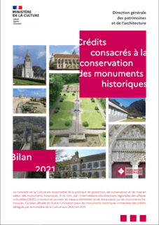 Couverture du bilan 2021 des Crédits consacrés à la conservation des monuments historiques