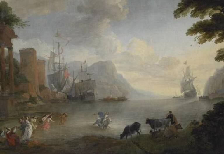 MINDERHOUT Hendrick Van, Paysage avec l'enlèvement d'Europe, huile sur toile, 1696, Rouen, musée des beaux-arts, © C.Lancien, C.Loisel, musées de la ville de Rouen