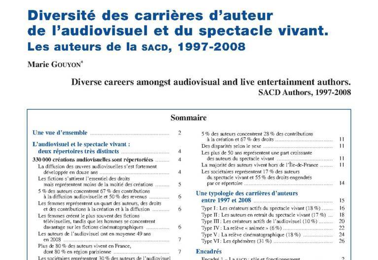 Diversité des carrières d’auteur de l’audiovisuel et du spectacle vivant. Les auteurs de la SACD, 1997-2008
