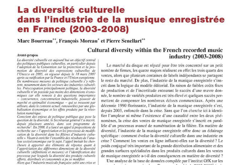 La diversité culturelle dans l’industrie de la musique enregistrée (2003-2008)