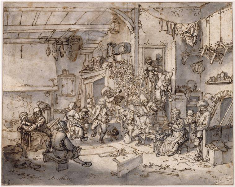 OSTADE Adriaen Van, La fête des paysans, graphite, plume, encre brune, lavis gris, lavis brun, 17e siècle, Chantilly, musée Condé, © RMN-Grand Palais (domaine de Chantilly) / René-Gabriel Ojeda