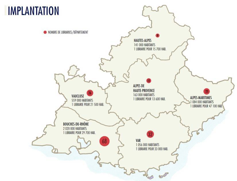 carte des librairies en région PACA