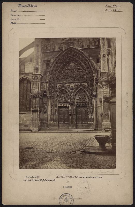 Thann, église portail ouest, avant restauration, G.M. Eckert, 1875. DKM 334A001_026 @ Denkmalarchiv