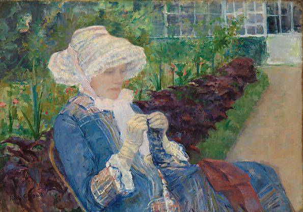 Mary Cassatt, « Lydia faisant du crochet (Le Jardin) », 1880, huile sur toile, 65.6 x 92.6 cm, New York, Metropolitan Museum of Art