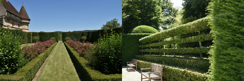 2 photos des jardins du château de Losse