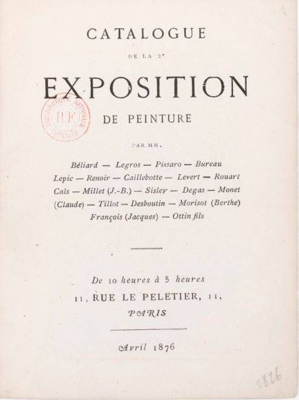 Page de garde du catalogue de la deuxième exposition impressionniste, 1876, Paris, BnF