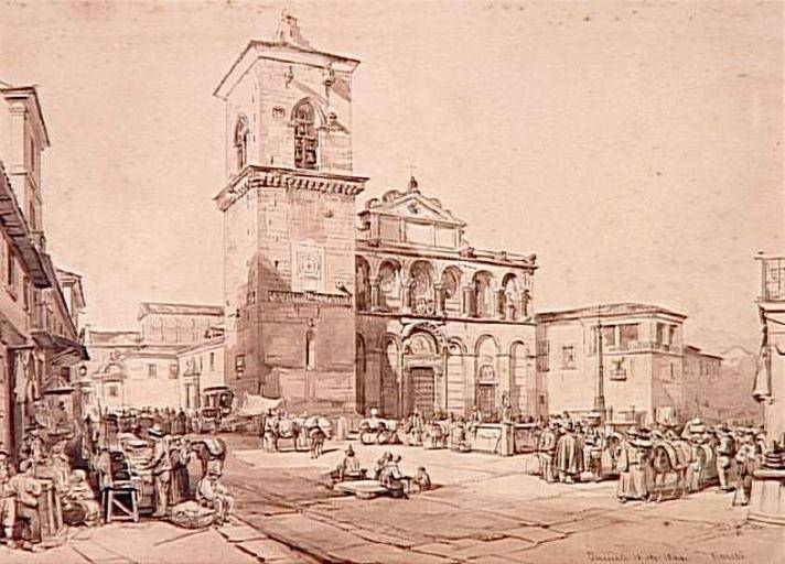VIANELLI Achille, Bénévent, place de la Cathédrale, 18 octobre 1844, crayon, lavis, sépia, 1844, Chantilly, musée Condé (C) RMN