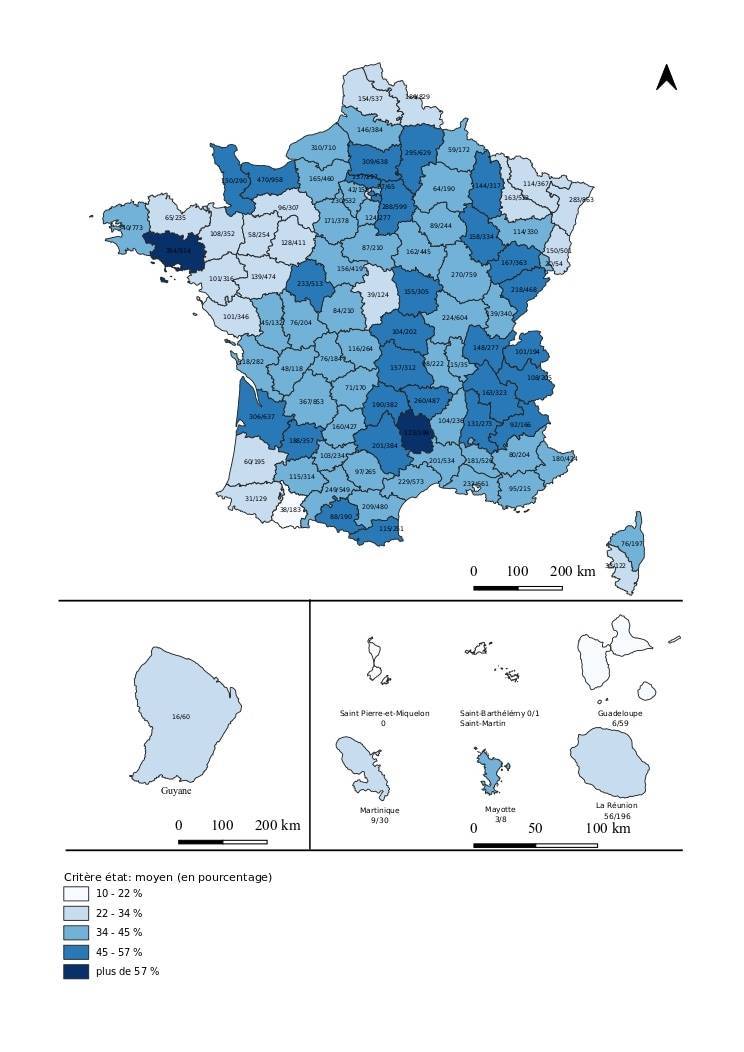 Carte de l’état de conservation des monuments historiques, sur la période 2019-2024, ayant le critère d’évaluation : état moyen
