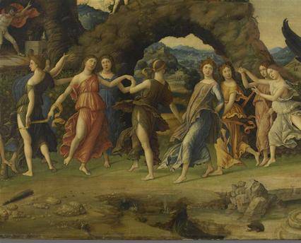 Mantegna Andrea, Mars et Vénus, dit Le Parnasse, tempera sur toile, avant 1497, Paris, musée du Louvre. Photo (C) RMN-Grand Palais (musée du Louvre) / Stéphane Maréchalle