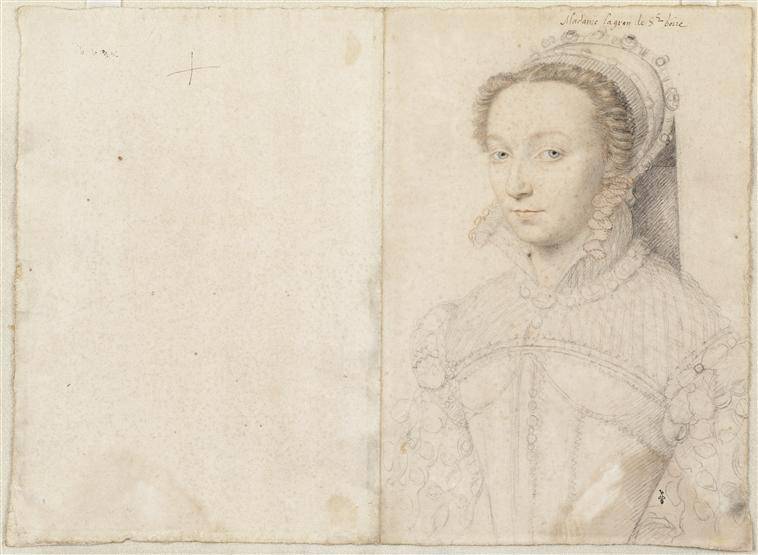 Clouet François, Marie Gaignon de Saint-Bohaire dame de Gouffier (1520-1565), pierre noire, sanguine, papier; vers 1560, Chantilly, musée Condé © Réunion des musées nationaux - utilisation soumise à autorisation