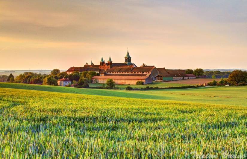 Reiningue : abbaye Œlenberg vue de l’ensemble du site depuis le nord.