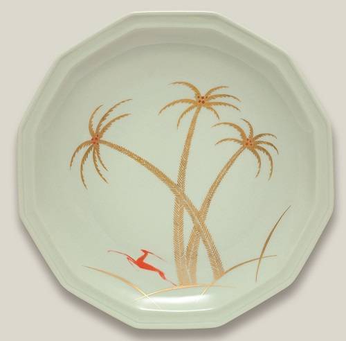 Assiette-Cocotiers et antilope-, rouge et or.-site.jpg