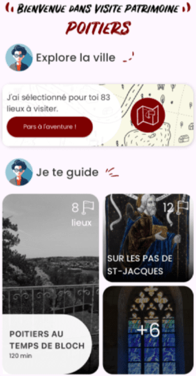 Image de l'accueil de l'application de la page visite patrimoine