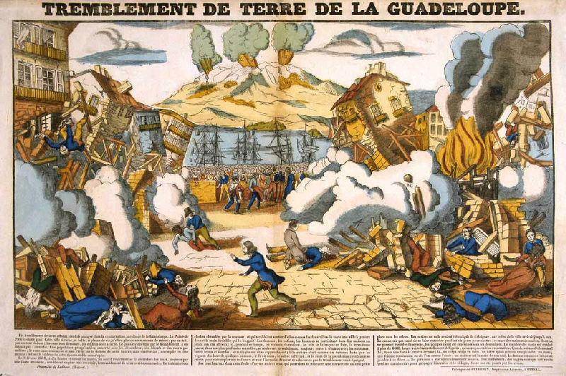 anonyme, Tremblement de terre de la Guadeloupe, 1843, papier (impression) couleur, 19e siècle, Bordeaux, musée d'Aquitaine © musée d'Aquitaine