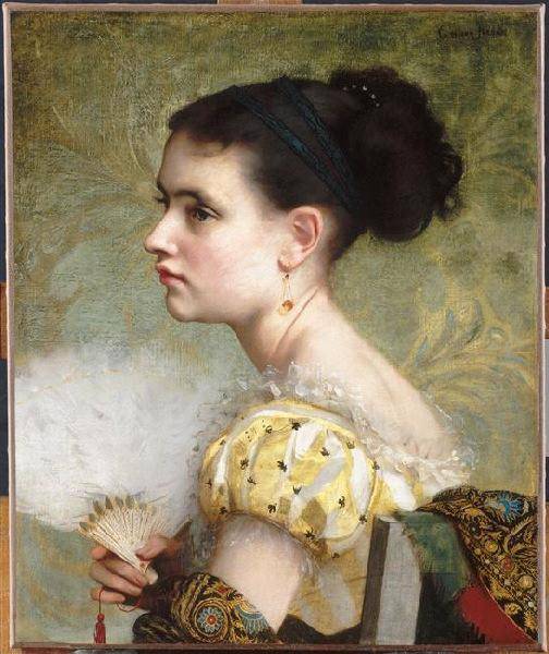 Jacquet Gustave Jean, La Femme à l'éventail, huile sur toile, entre 1870 et 1890, Dijon, musée Magnin. RMN-GP Jean-Gilles Berizzi