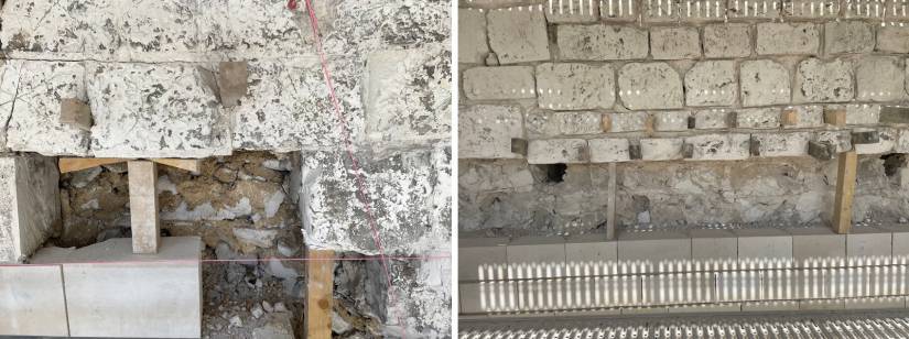 Parement de calage et remplacement des blocs calcaires