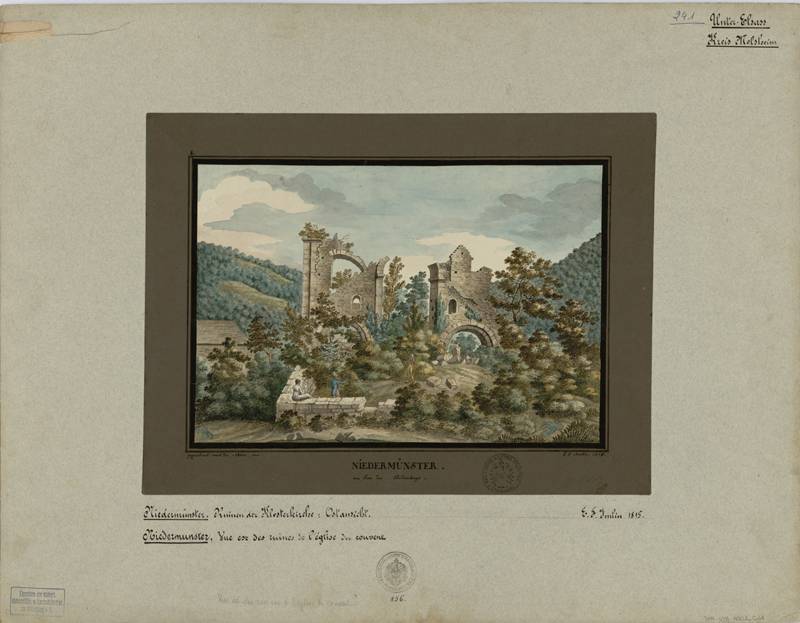 Vue des ruines de l’église, abbaye de Niedermunster, E-F Imlin, 1815. DAR 428A001-011 - Denkmalarchiv