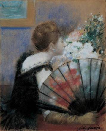Jean-Louis Forain, « Femme respirant des fleurs », v. 1883, pastel sur papier, 73.7 × 60 cm, Memphis, Dixon Gallery and Gardens