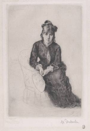 Marcellin Desboutin, « Portrait de Berthe Morisot », v. 1876, pointe sèche, 2e état, 48 × 33.7 cm, New York, Metropolitan Museum