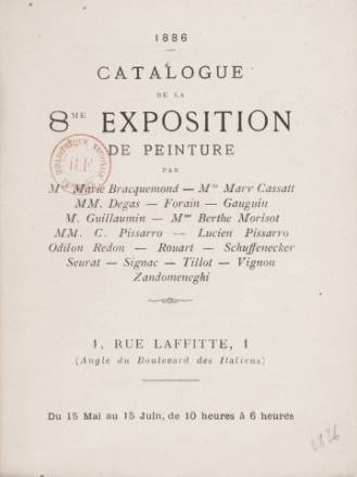 Page de garde du catalogue de la huitième exposition impressionniste, 1886, Paris, BnF