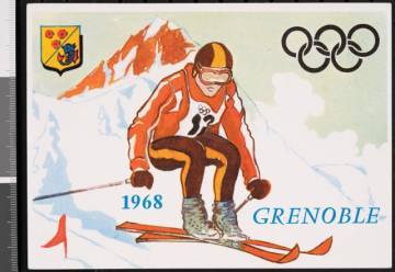 affiche des jo de 1968 à Grenoble avec un skieur