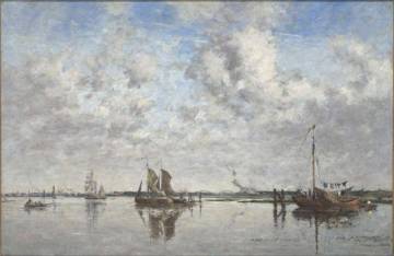 Eugène Boudin, « La Meuse à Rotterdam », 1881, huile sur toile, 85 x 128 cm, Paris, Musée d'Orsay (œuvre récupérée en Allemagne, à la fin de la dernière guerre, et confiée à la garde des musées nationaux, MNR 195)/cliché : RMN-GP