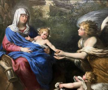 Détail de la Vierge et de l’Enfant Jésus nourris par des anges (Nicolas Bru © Drac Occitanie, 2022)