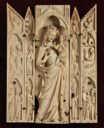 Anonyme, Paris, Retable de la Vierge à l'Enfant bénissant, ivoire, alliage ferreux, 1er quart 14e siècle, Reims, musée Saint-Remi © Christian DEVLEESCHAUWER