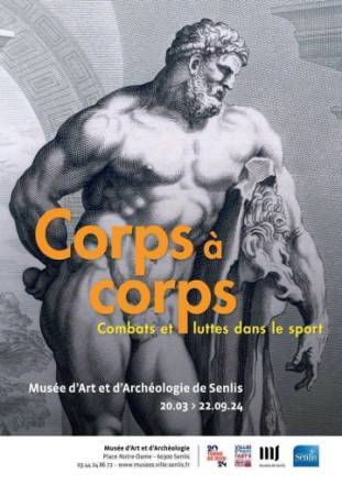 PHOTO 8 : Affiche officielle de l’exposition temporaire « Corps à corps- Combats et luttes dans le sport » au musée d’Art et d’Archéologie de Senlis.