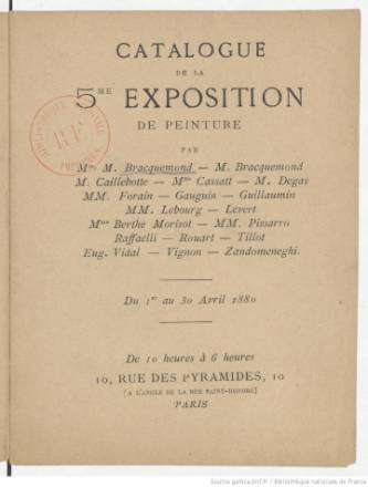 Page de garde de la cinquième exposition impressionniste, 1880, Paris, BnF