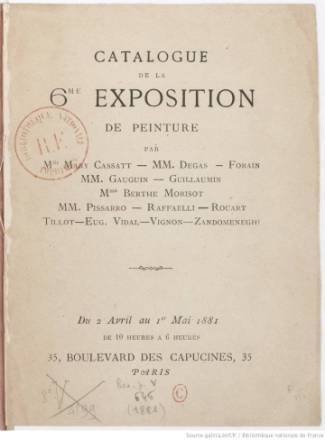 Page de garde du catalogue de la sixième exposition impressionniste, 1881, Paris, BnF