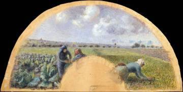 Camille Pissarro, « Cueillette de petits pois », 1878-1879, gouache sur soie, 16.5 x 52.1 cm, New York, Metropolitan Museum of Art