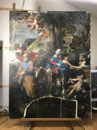 La toile en cours de restauration au CICRP (Nicolas Bru © Drac Occitanie, 2021)