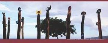 affiche du colloque avec texte et photographie de l'oeuvre d'Anabell Guerrero, Oeil Miroir. 2013. Saint-Pierre, Martinique