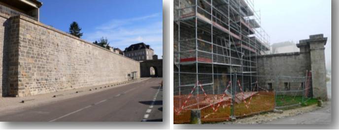 Remparts de Langres : courtines entre les portes Boulière et des Terreau et courtines de la barbacane de la porte de l’Hôtel de Ville