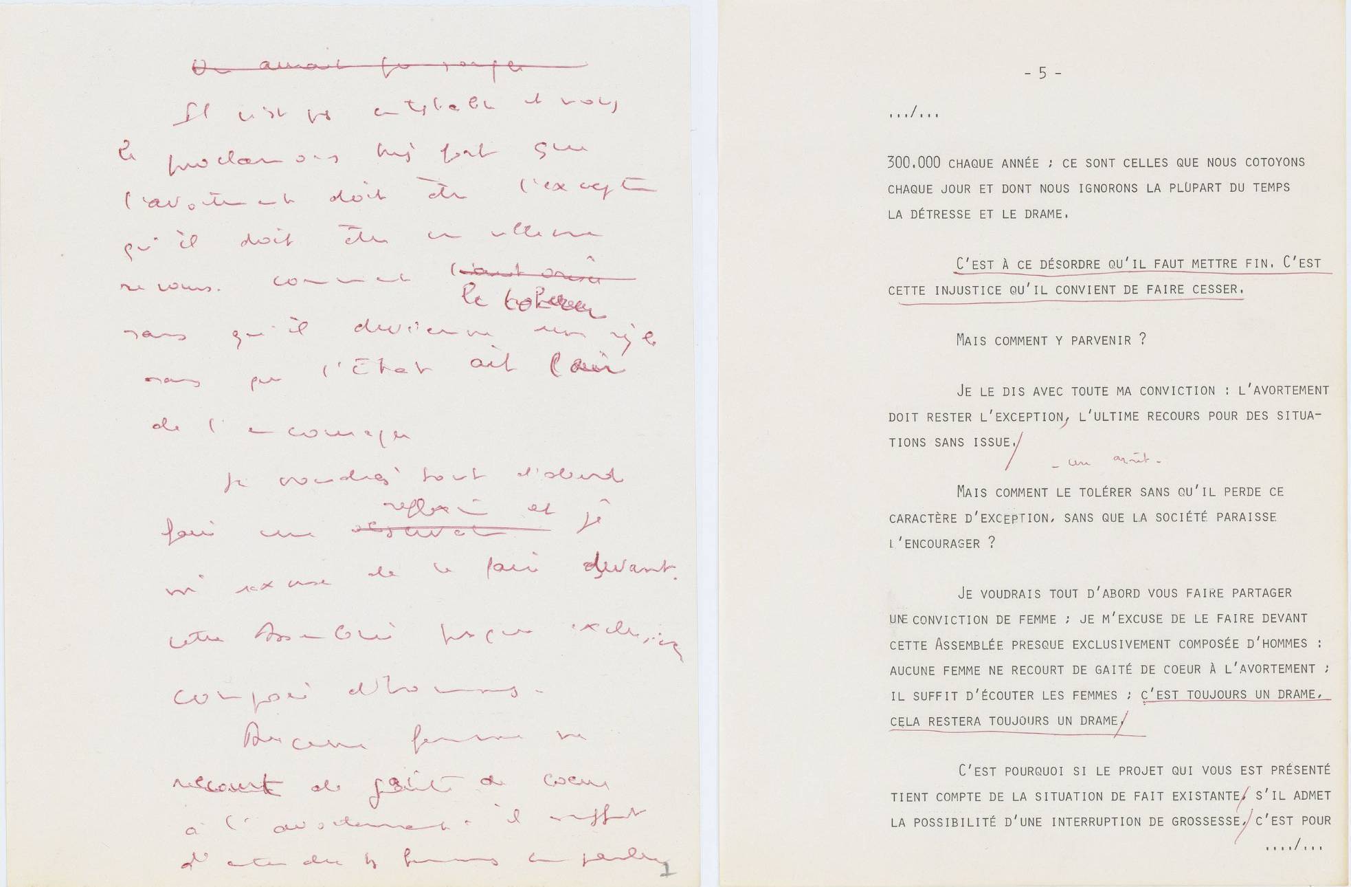 un_document_manuscrit_et_une_version_dactylographiée_discours_simone_veil_1974