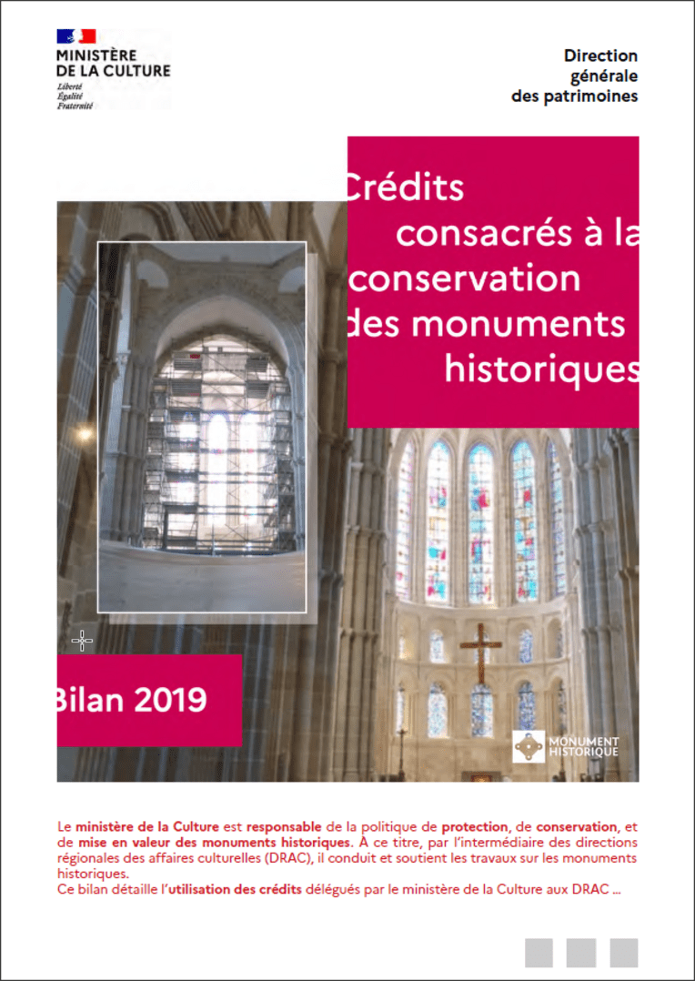 Couverture du Bilan 2019 des Crédits consacrés à la conservation des monuments historiques