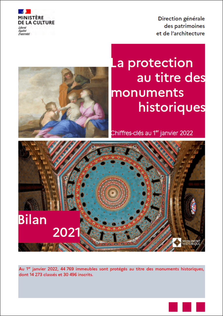 Couverture du bilan 2021 de la protection au titre des monuments historiques