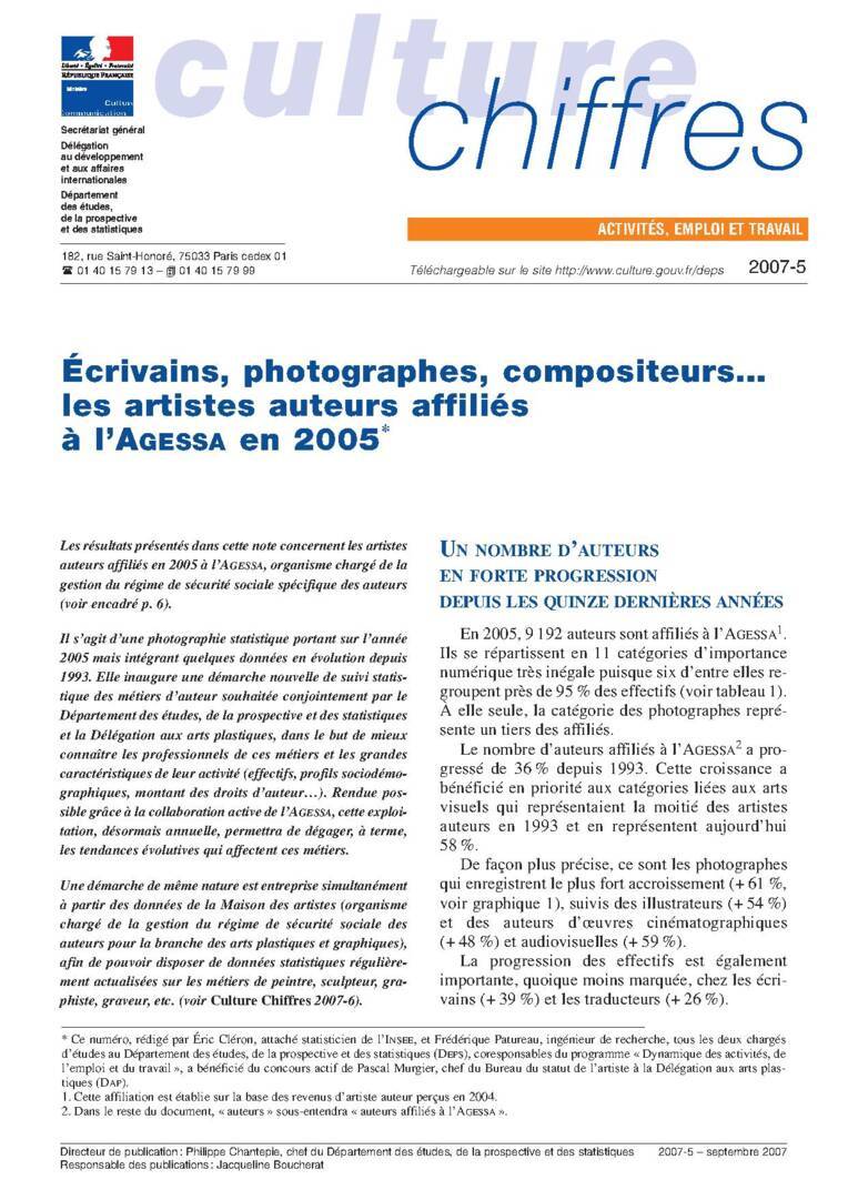 Écrivains, photographes, compositeurs… les artistes auteurs affiliés à l’Agessa en 2005