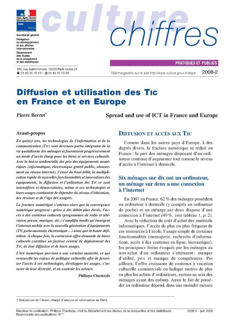 Diffusion et utilisations des TIC en France et en Europe