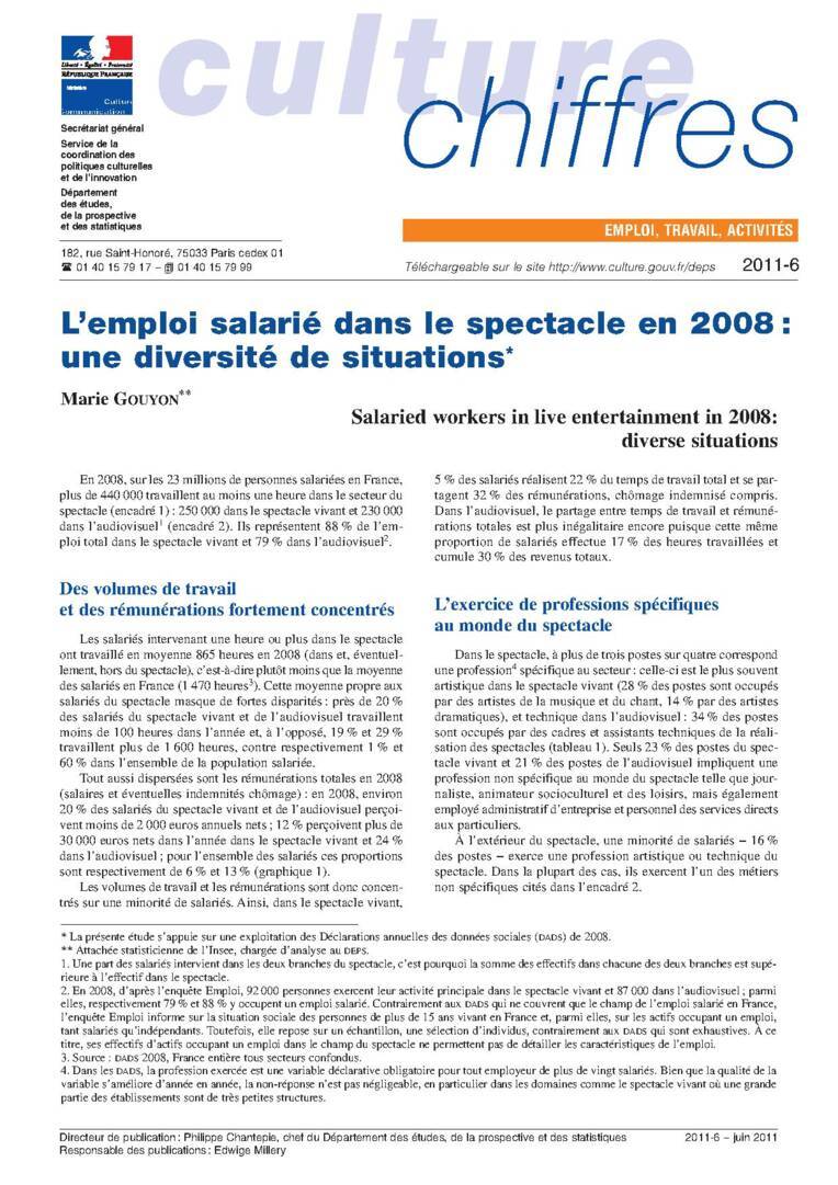 L’emploi salarié dans le spectacle en 2008 : une diversité de situations