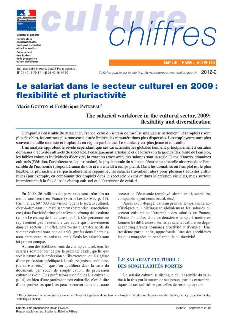 Le salariat dans le secteur culturel en 2009 : flexibilité et pluriactivité