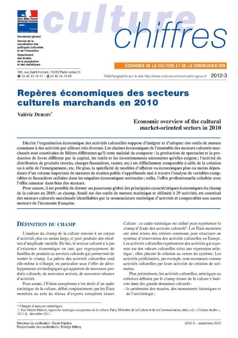 Repères économiques des secteurs culturels marchands en 2010