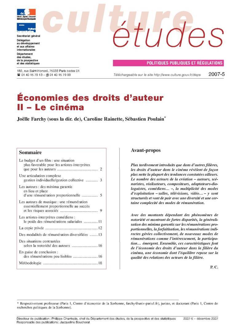 II. Économies des droits d’auteur : le cinéma 