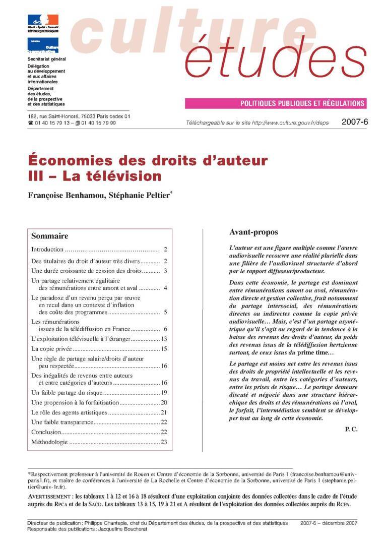 III. Économies des droits d’auteur : la télévision 