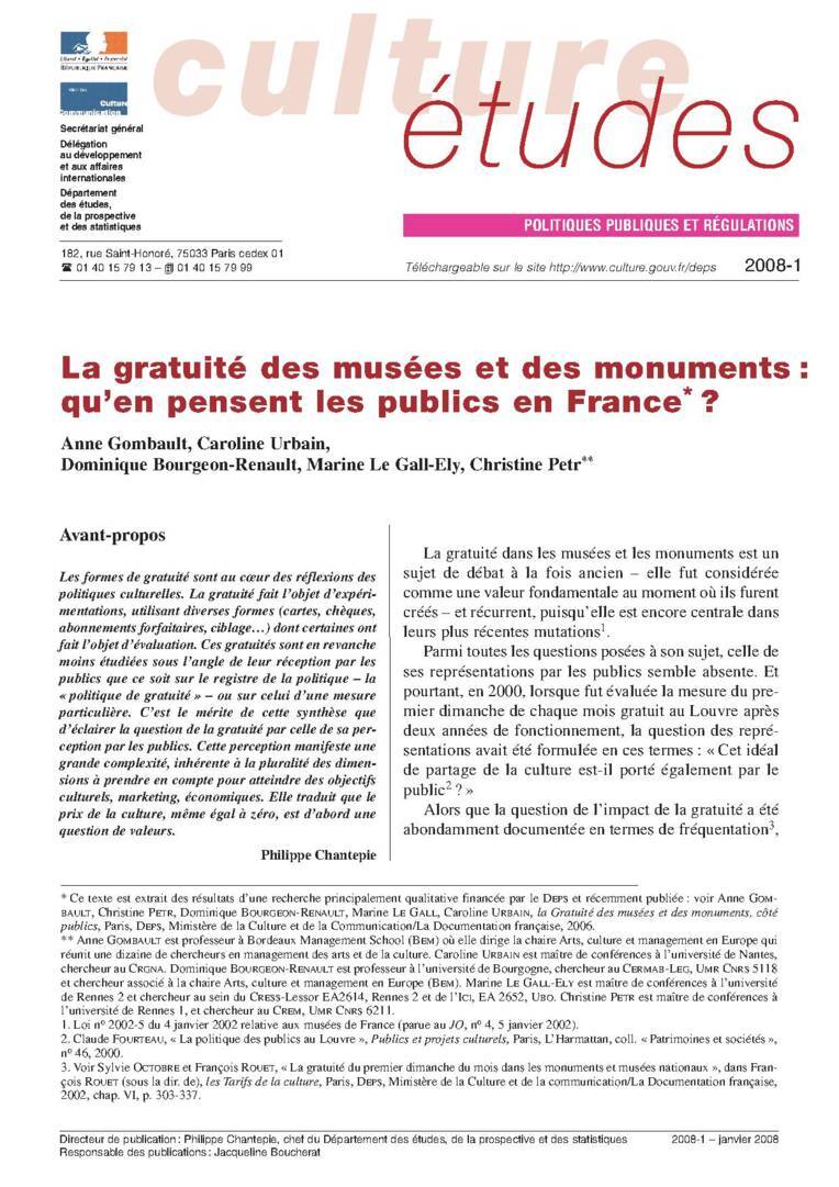 La Gratuité des musées et des monuments : qu’en pensent les publics en France ? 