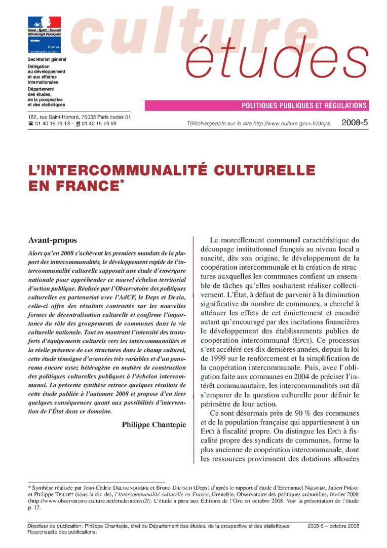 L’Intercommunalité culturelle : un état des lieux 